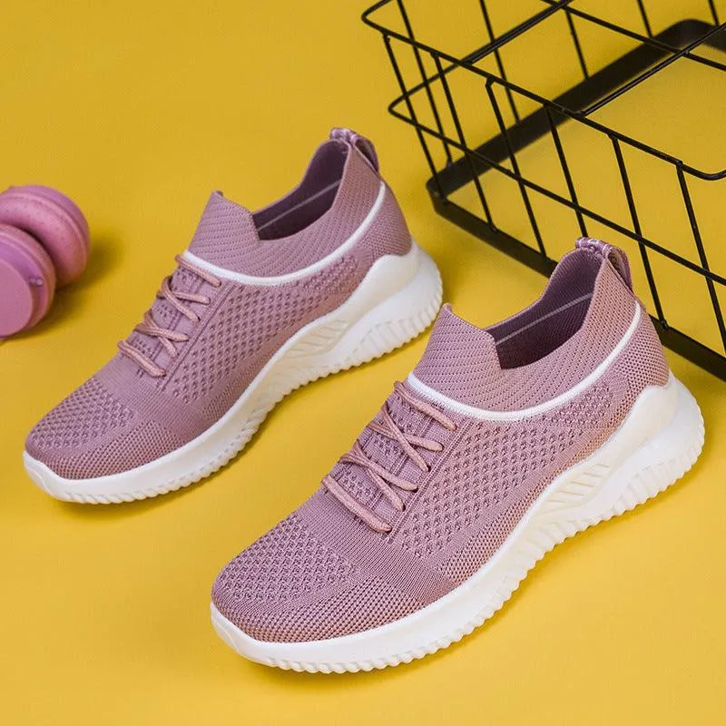 Spring And Summer Flying Woven Breathable Mesh Ladies Casual Sports Shoes