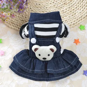 Striped Dog Dress, Princess Denim Dresses Winter Autumn Dog Clothes