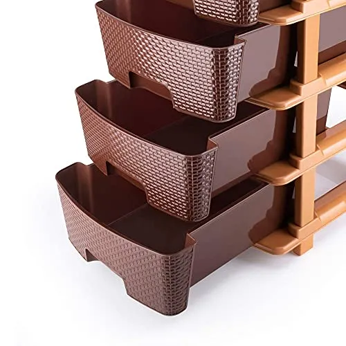 TEX-RO Plastic Modular Drawer Storage Chest Of Drawers Organizer Storage Box, Large Stomo Racks For Multipurpose Anti-slip Shoes Organizers | Brown | 5 Layer