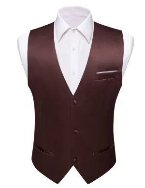 Ties2you Tuxedo Vest Dark Sienna Brown Solid Button Dress Vest for Men