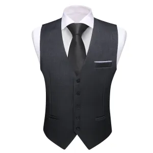 Ties2you Work Vest Charcoal Black Solid Button Silk Mens Dress Vest Jacket for Formal