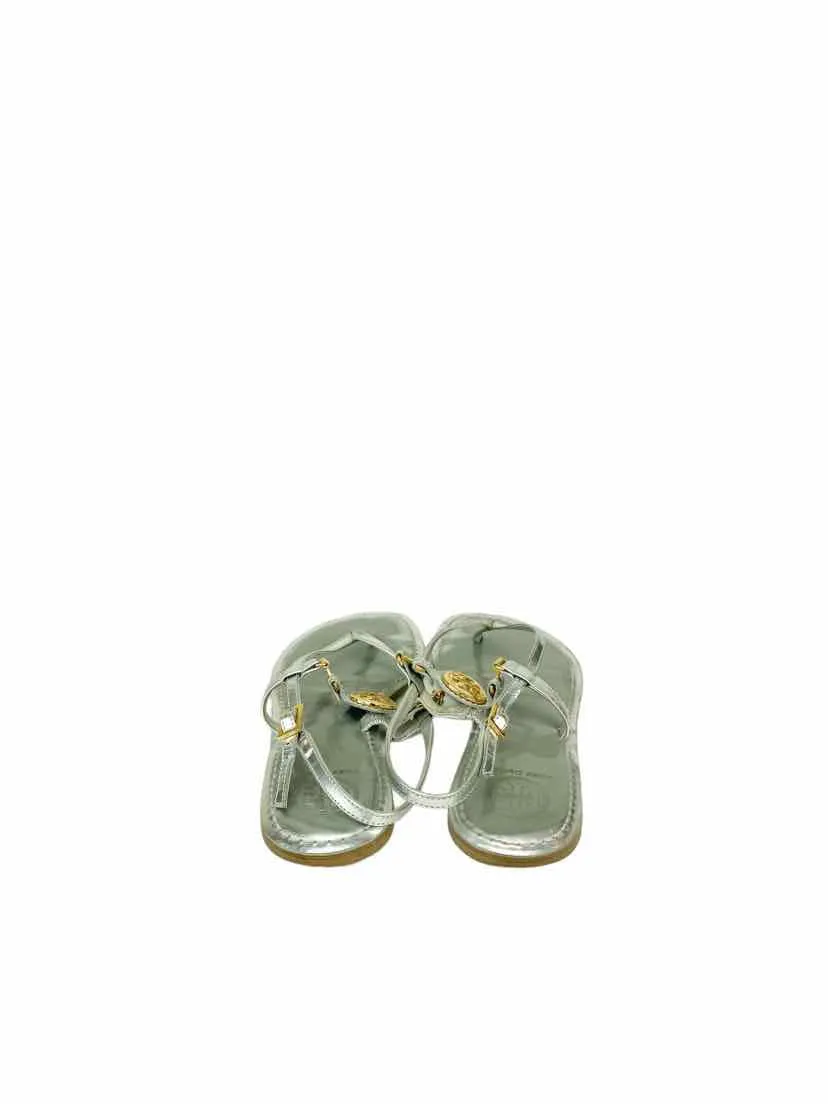 Tory Burch, Women's Ali Logo Metallic Sandals, Silver, Size 9