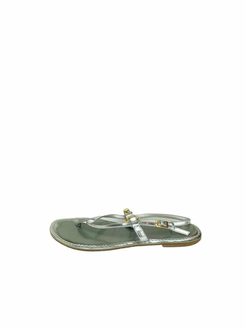 Tory Burch, Women's Ali Logo Metallic Sandals, Silver, Size 9