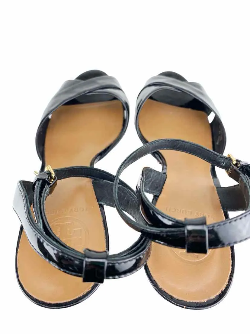 Tory Burch Women's Pantent Leather Ankle Strap Sandals Black Size 9.5