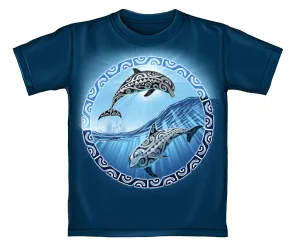 Tribal Dolphins Navy Adult Tee Shirt (Adult Small