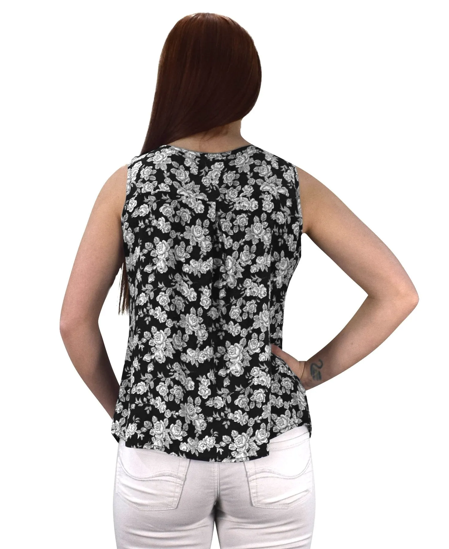 Two Tone Floral Rose Print Laced Neck Line Womens Top Blouse Shirt