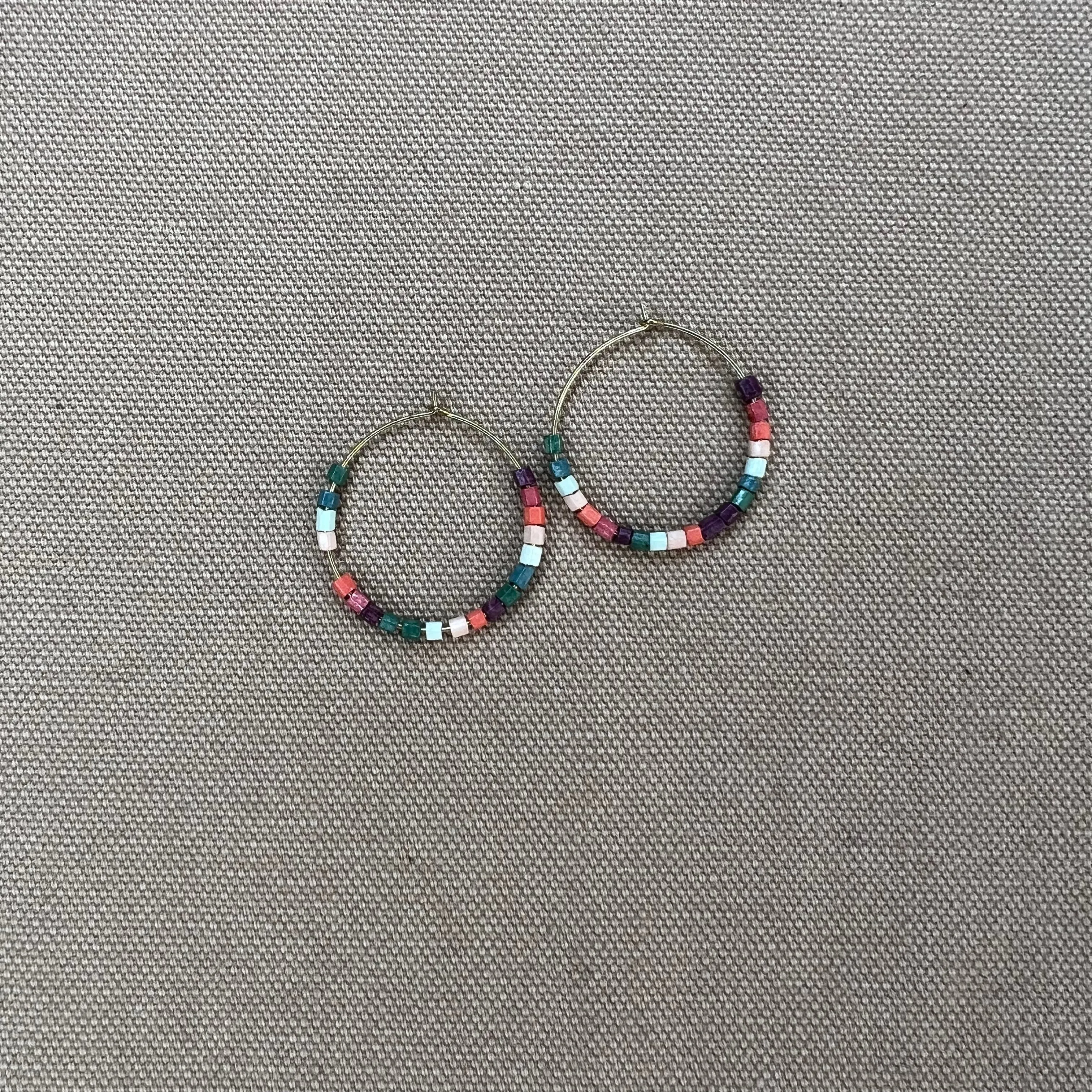 Victoria Mixed Beaded Hoop Earrings, Port