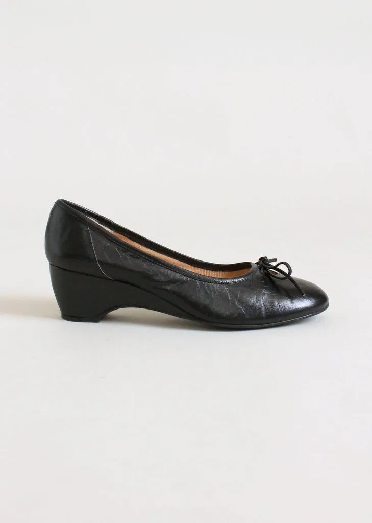 Vintage 1970s Black Ballet Wedge Flats