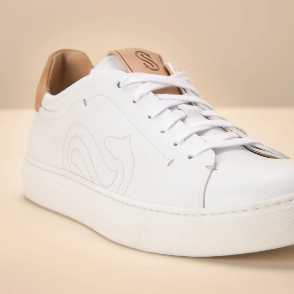 White Leather Low Sneaker Woman