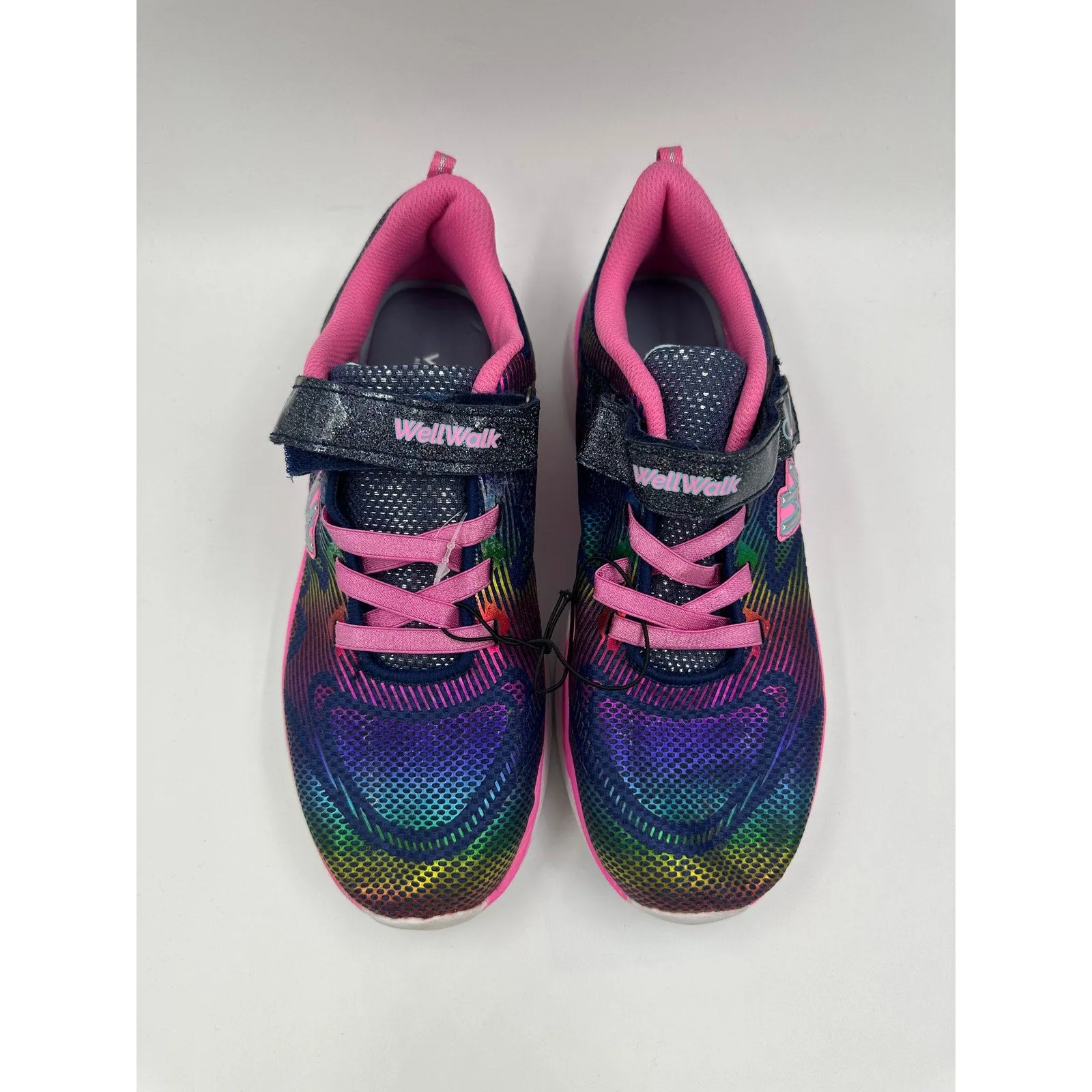 Women's Size 7.5, Rainbow Low Top Sneakers w/ White Sole and Glitter Tongue