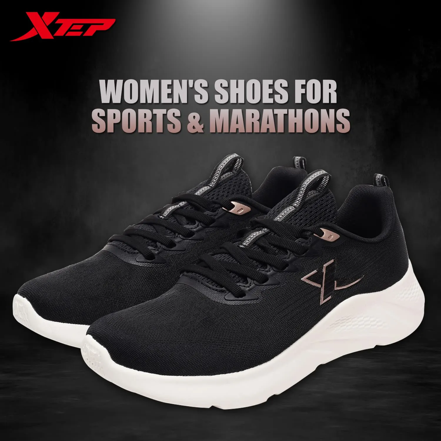 XTEP Women's Black Mesh Upper Lightweight Sports Running Shoes (3.5 UK)