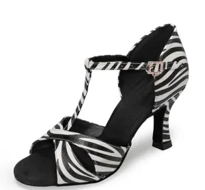 Zebra Satin Ballroom Dance Heels Latin Salsa Dance Shoes